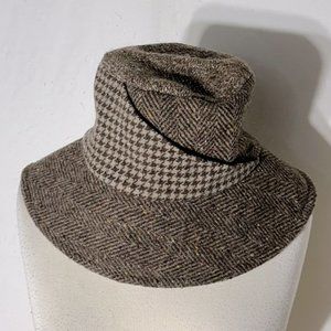 Vintage Liz Claiborne Brown Herringbone Tweed Wool Blend Bucket Style